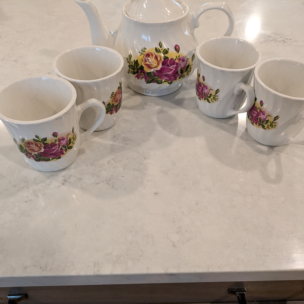 Floral White Tea Set with Pink Roses